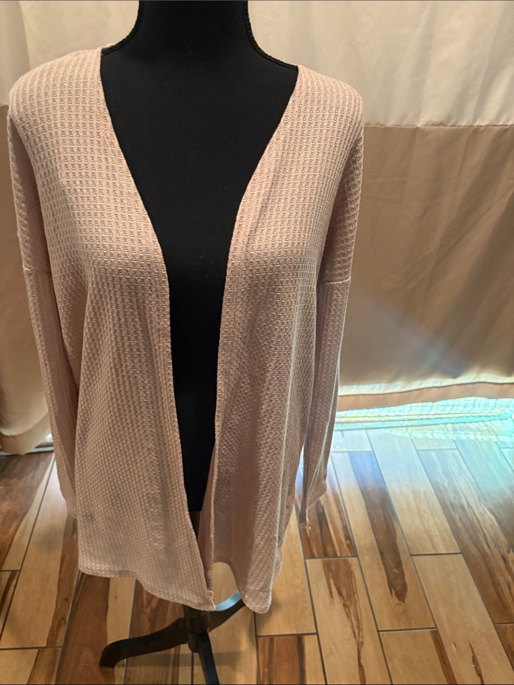 Hippie Rose Light Blush Open-Front Waffle Cardigan